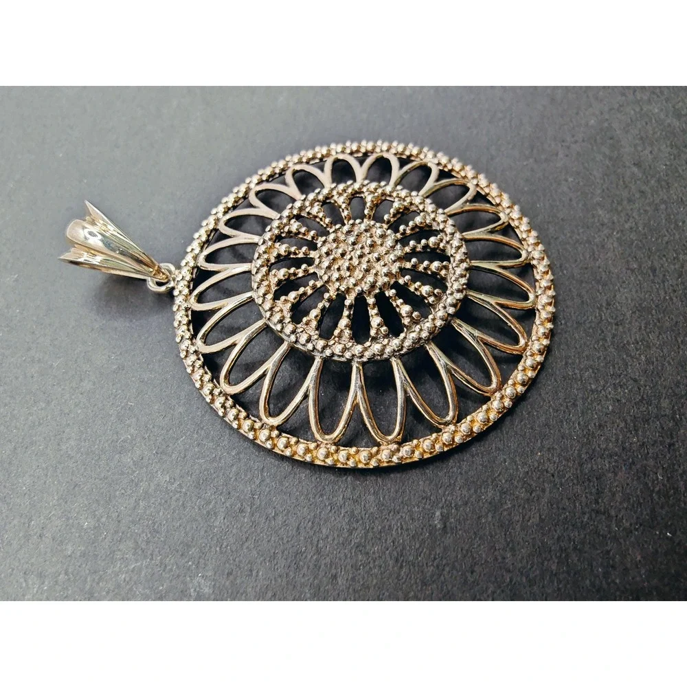 Milor Italy 925‎ Sterling Silver Floral Medallion Circular Pendant Statement
